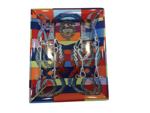 Hermès “Della Cavalleria” Equestrian Porcelain Change/Valet Tray with Felt Base 7 x 8.25