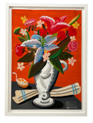 Apostolos Chantzaras (Greece) Signed “Abundance” Series Mixed Media & Acrylic Still-Life Painting on Fabriano Paper, 32 x 44 in (Framed)