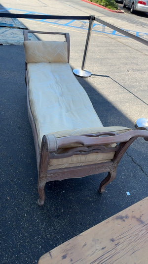 French-Style Carved Wood Upholstered Daybed / Bench With Pillows 23 x 80 x 33