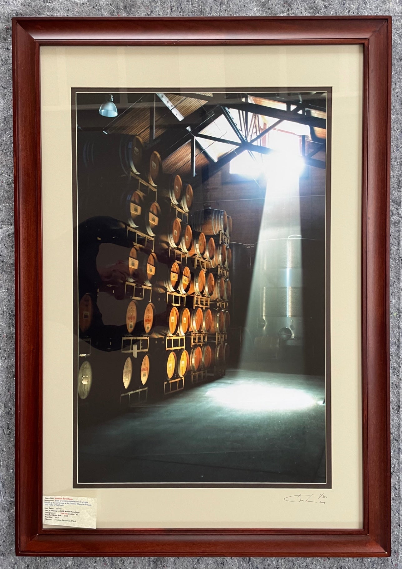 Tim Poss Firestone Barrel Room “Vinaissance Barrel Room” Framed & Matted Fine Art Photograph, Numbered 1/300