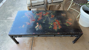 Chinese Black Lacquered Motif Coffee Table 50” x 26” x 15”
