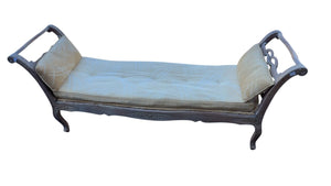 French-Style Carved Wood Upholstered Daybed / Bench With Pillows 23 x 80 x 33