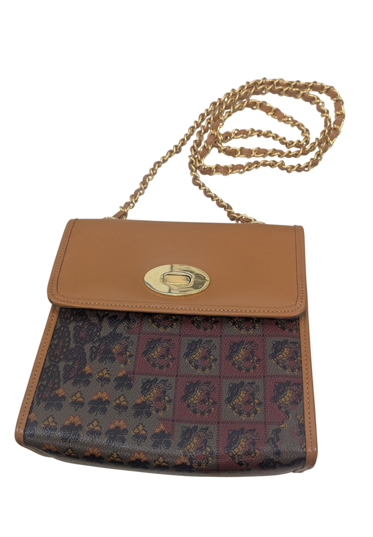 ESCADA 1980's Leather Crossbody Purse w/ Gold Chain & Hardware