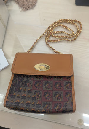 ESCADA 1980's Leather Crossbody Purse w/ Gold Chain & Hardware