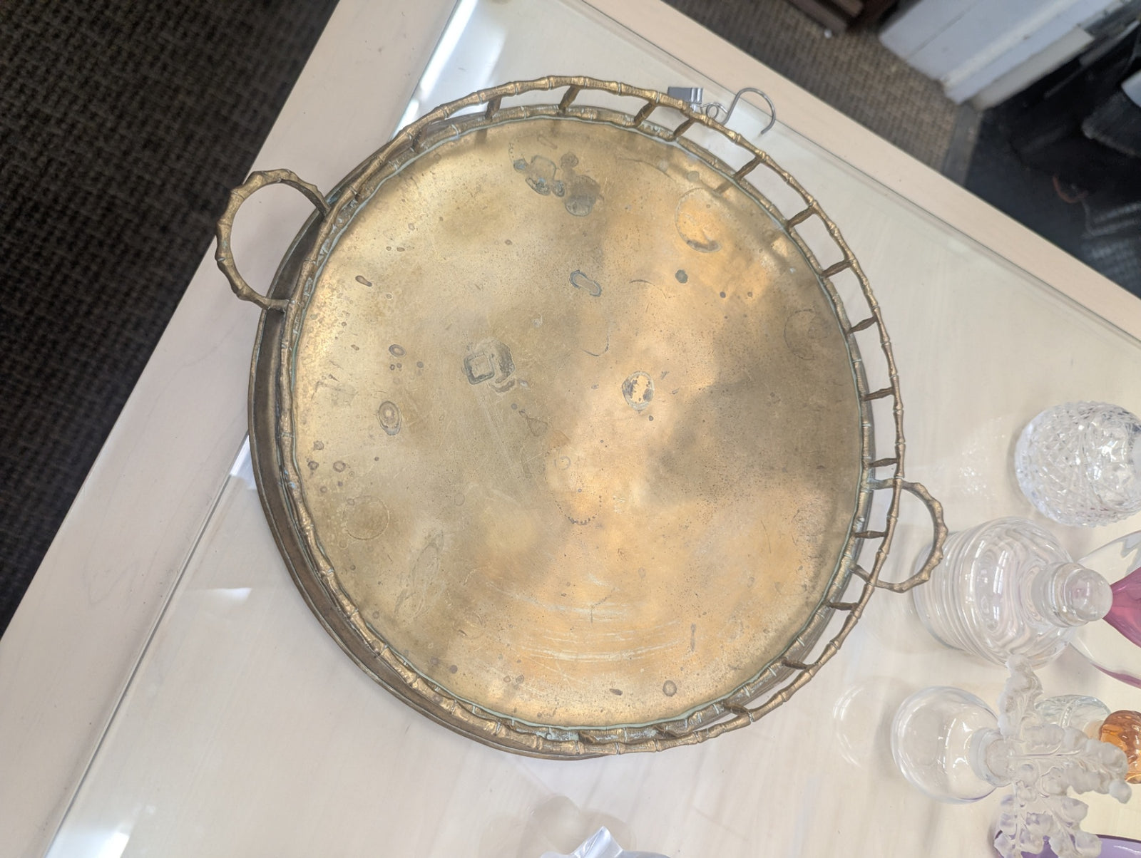 MCM Hollywood Regency Brass Bamboo Tray 12"
