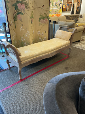 French-Style Carved Wood Upholstered Daybed / Bench With Pillows 23 x 80 x 33