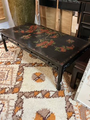 Chinese Black Lacquered Motif Coffee Table 50” x 26” x 15”