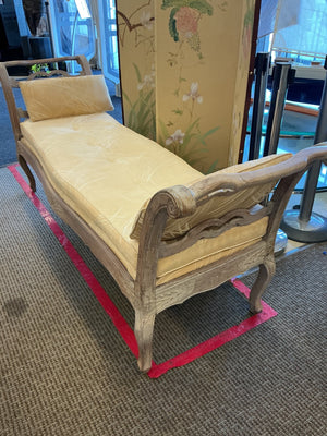 French-Style Carved Wood Upholstered Daybed / Bench With Pillows 23 x 80 x 33