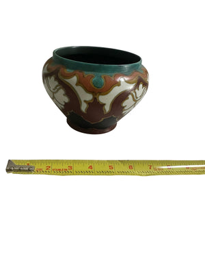 Gouda Pottery “Betty” Pattern Glazed Ceramic Decorative Bowl/Cachepot with Multicolor Geometric & Floral Motif (Early 20th Century)