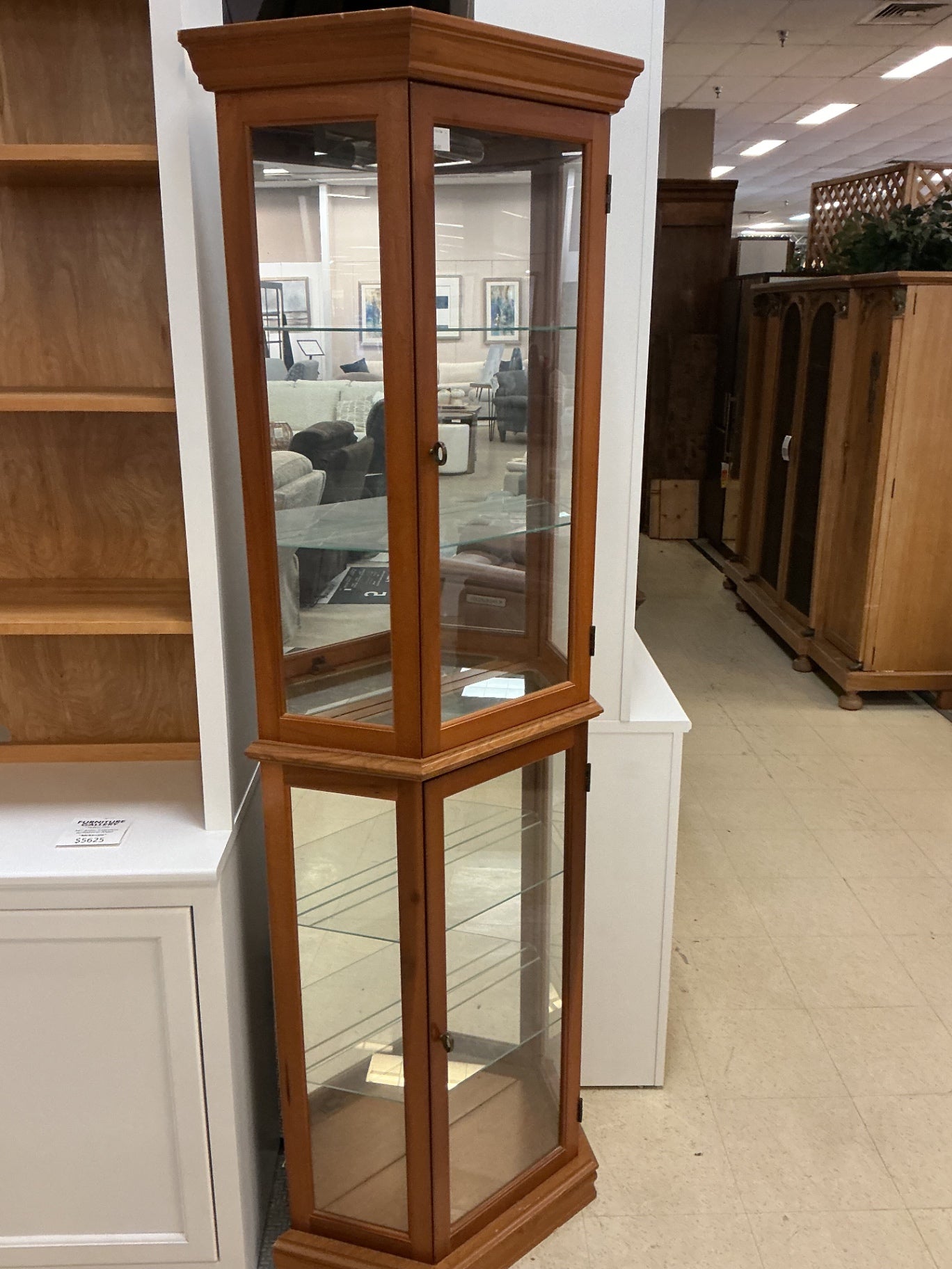 Corner Curio Lighted Cabinet With  Glass Display Shelf Shelving (24x11x76)