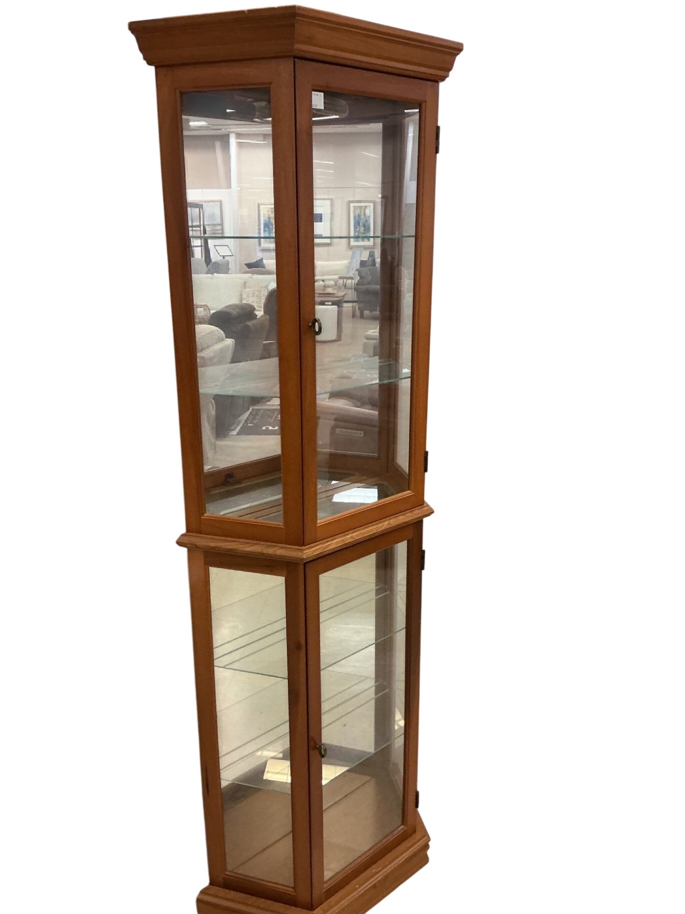 Corner Curio Lighted Cabinet With  Glass Display Shelf Shelving (24x11x76)