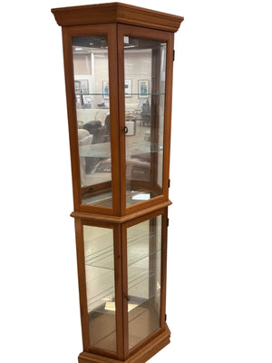Corner Curio Lighted Cabinet With  Glass Display Shelf Shelving (24x11x76)