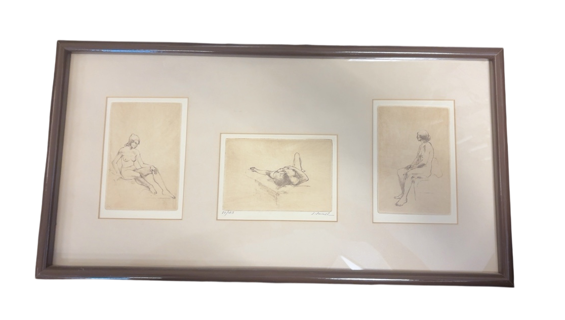 Signed Limited Edition Figurative Nude Etchings 80/125 – Triptych 25x13