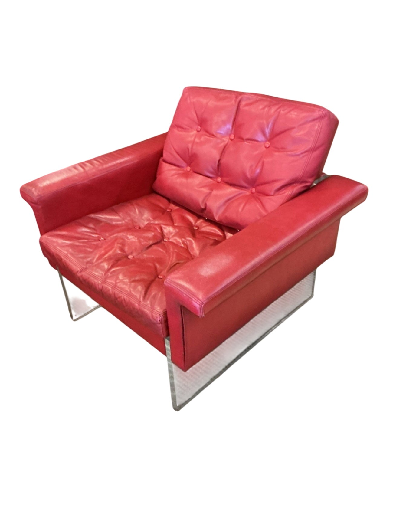 Vintage Red Leather & Lucite Chairs (Pair)