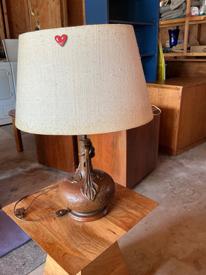 Olive Kooken sculptural bronze table lamp, figural nude female with branch handles, Art Deco style, 20" tall