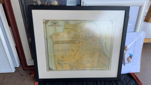 Framed San Francisco map print dated 1887 by Britton & Rey, black frame with wide white mat  26 x 30