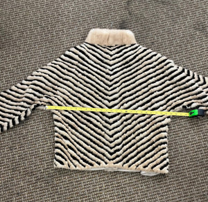 Vintage 80's Black & Ivory Mink Intarsia Chevron Pattern Wool Lined Jacket Medium