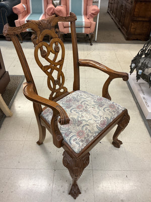 Queen Anne Carved Burl Walnut Dining Table + 6 Chairs + 2 Leaves