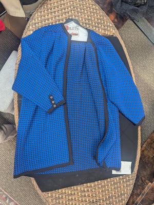 Vintage Valentino Miss V Houndstooth Blue & Black Wool Cardigan Long