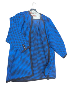 Vintage Valentino Miss V Houndstooth Blue & Black Wool Cardigan Long