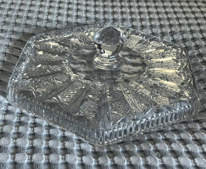 Clear Glass Crystal Dish with Lid  10" wide x 3-1/2 " high (Chipped Edge)