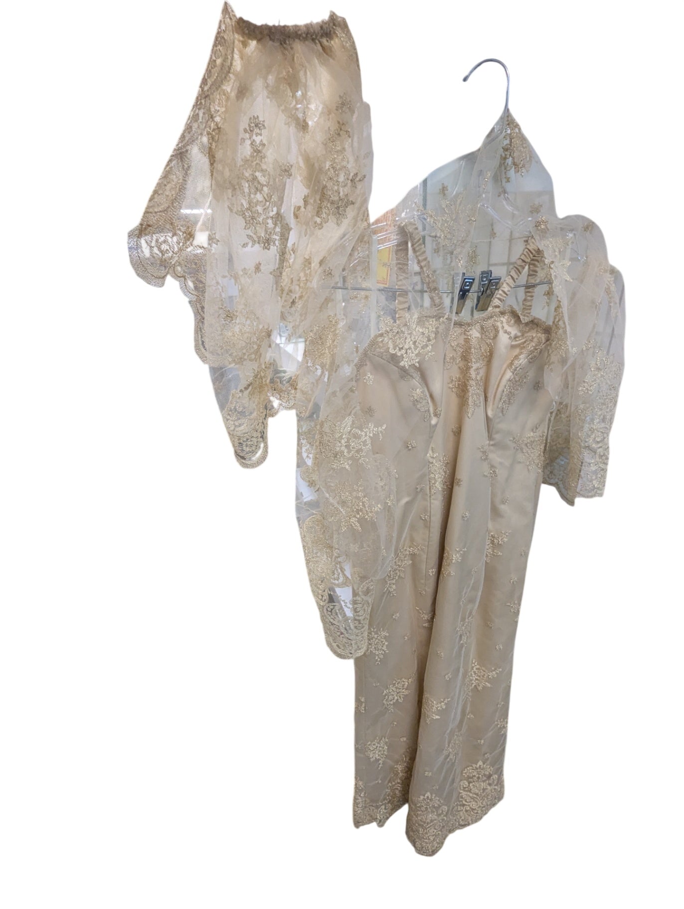 Gold Maxi Dress w/ Veil & Shall Size 4 Custom Tailored Piece