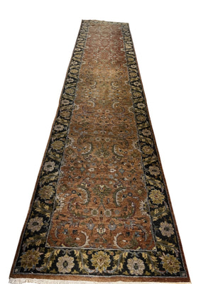 Hand-Knotted Wool Oushak-Style Runner Rug, 15' × 3'