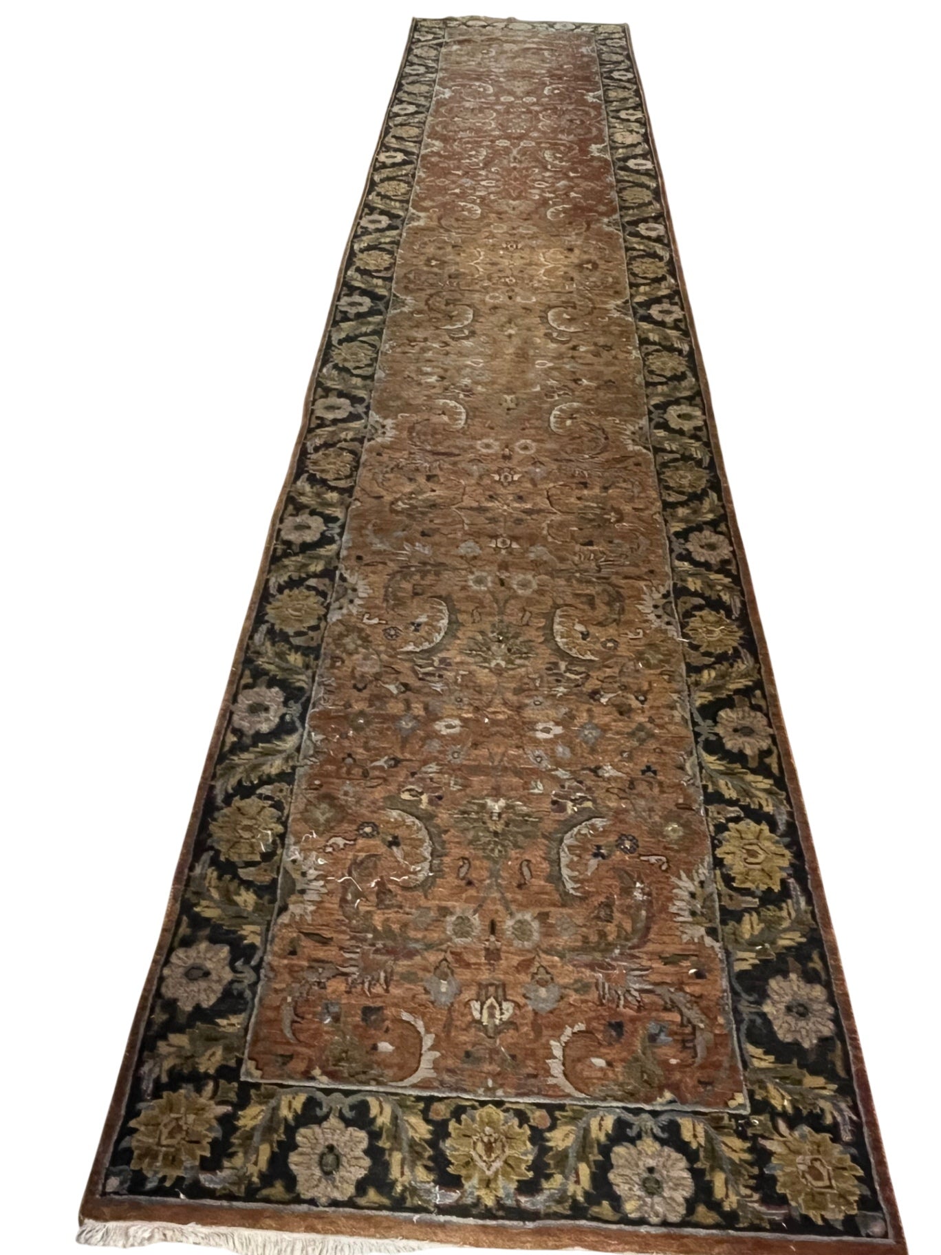 Hand-Knotted Wool Oushak-Style Runner Rug, 15' × 3'
