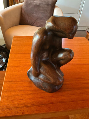 Jacob Erickson Signed Art Deco Style Carved Wood Seated Female Figurine