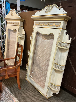2 Neoclassical Gustavian-Style Gilt Wall Display Cabinets with Glass Doors (pair) 40" × 5" × 88"H