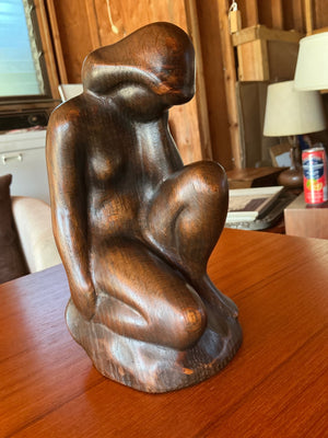 Jacob Erickson Signed Art Deco Style Carved Wood Seated Female Figurine