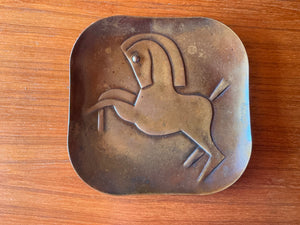 Vintage Mid-Century Modern Francisco Rebajes Signed Copper Stylized Horse Trinket Dish / Ashtray