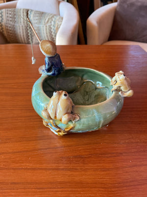 Decorative Glazed Ceramic Fisherman Frog Bowl