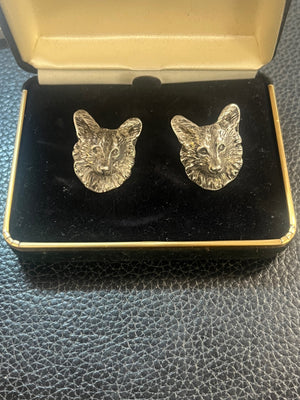 Vintage Silver Plate Pembroke Welsh Corgi Dog Head Pierced Post Earrings 1 1/4"