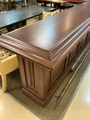 Traditional Wood Raised-Panel 12' Cocktail Bar with Brass Foot Rail, 148" × 25" × 46"H