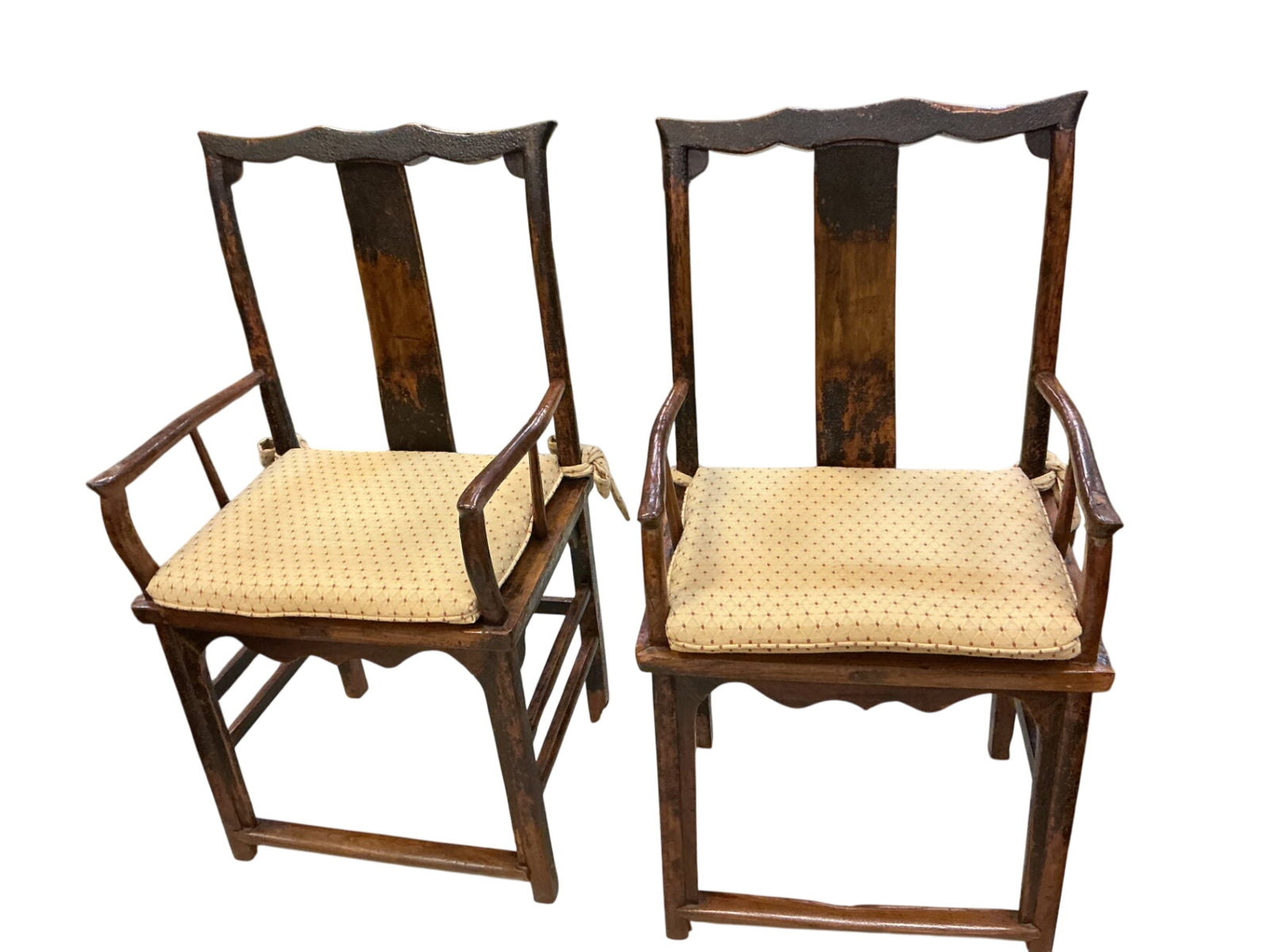 Chinese Elmwood Low-Back Armchairs (pair)