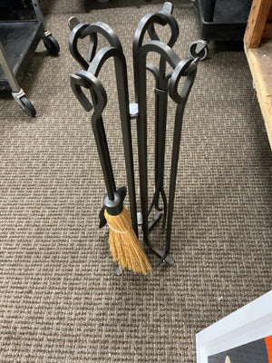 Black Wrought Iron Fireplace Tool Set, 28” Tall