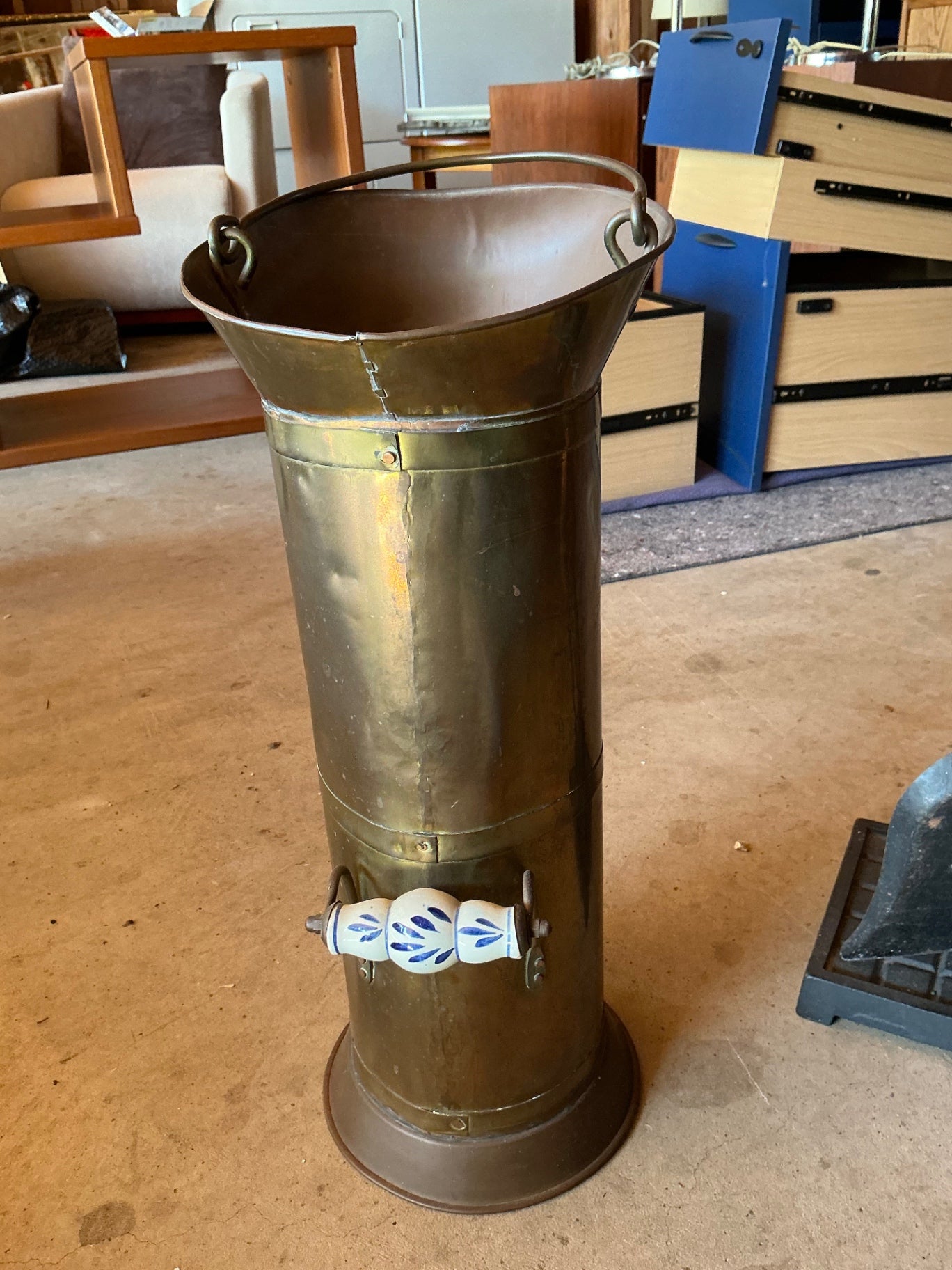 Brass Scuttle Bucket with Handle, 20 in High