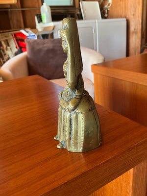 Vintage Brass Figural Lady Dinner Bell with Crinoline Skirt Handle 5x2x2