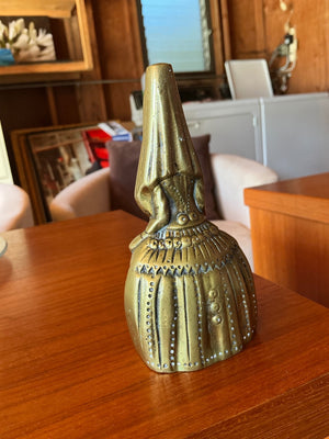 Vintage Brass Figural Lady Dinner Bell with Crinoline Skirt Handle 5x2x2
