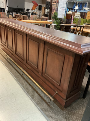 Traditional Wood Raised-Panel 12' Cocktail Bar with Brass Foot Rail, 148" × 25" × 46"H