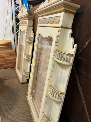 2 Neoclassical Gustavian-Style Gilt Wall Display Cabinets with Glass Doors (pair) 40" × 5" × 88"H