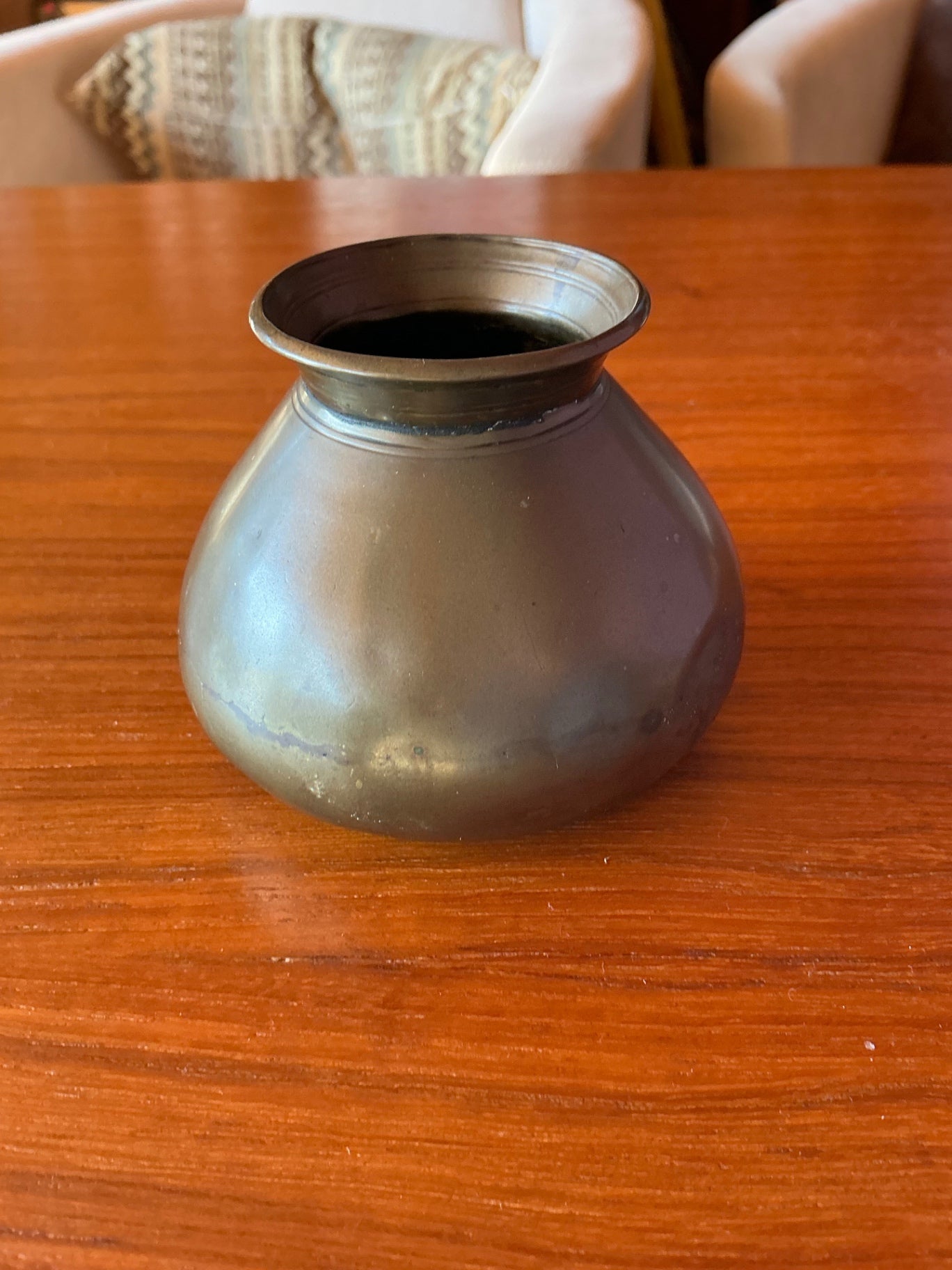 Small Brass Vase Water Pot Lota/Kalash Style, Rounded Body with Flared Rim
