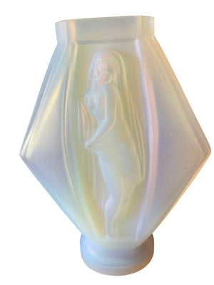 Art Deco Opalescent Glass Vase by Lucille Sévin for Edmond Etling, Paris c.1930 Opening 2.5 x 2 in 10 in tall Widest 8 in