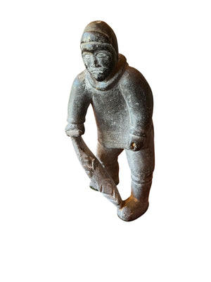 Inuit Soapstone Carving “Hunter with Catch” (Moses) – Standing Hunter with Fish/Seal9 in tall 4 in wide and 3.5 deep 