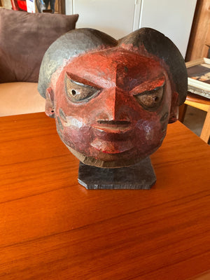 Yoruba Gelede Helmet Mask Polychrome Hand-Carved Wood, Nigeria. 10 in high x 10 deep x 10 wide.