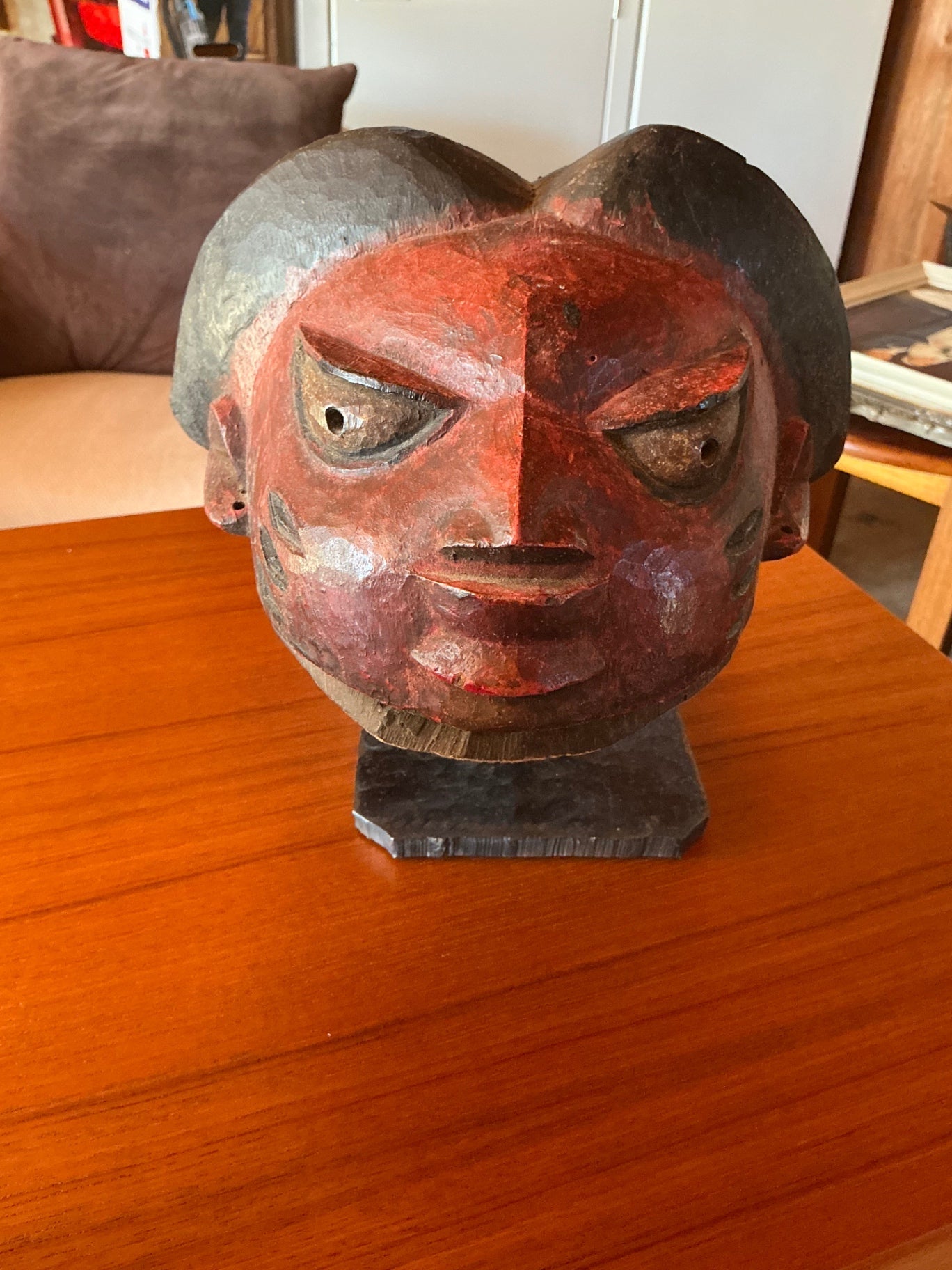 Yoruba Gelede Helmet Mask Polychrome Hand-Carved Wood, Nigeria. 10 in high x 10 deep x 10 wide.