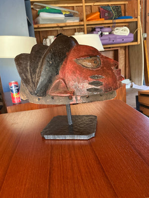 Yoruba Gelede Helmet Mask Polychrome Hand-Carved Wood, Nigeria. 10 in high x 10 deep x 10 wide.