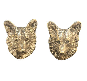 Vintage Silver Plate Pembroke Welsh Corgi Dog Head Pierced Post Earrings 1 1/4"