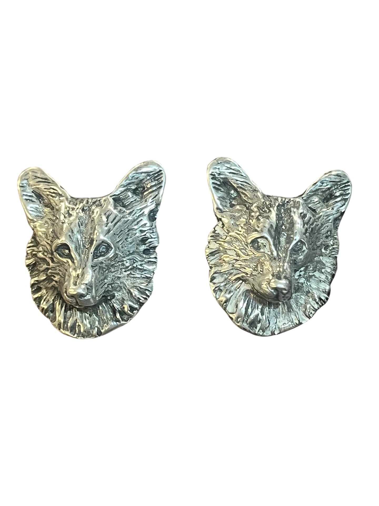 Vintage Silver Plate Pembroke Welsh Corgi Dog Head Pierced Post Earrings 1 1/4"